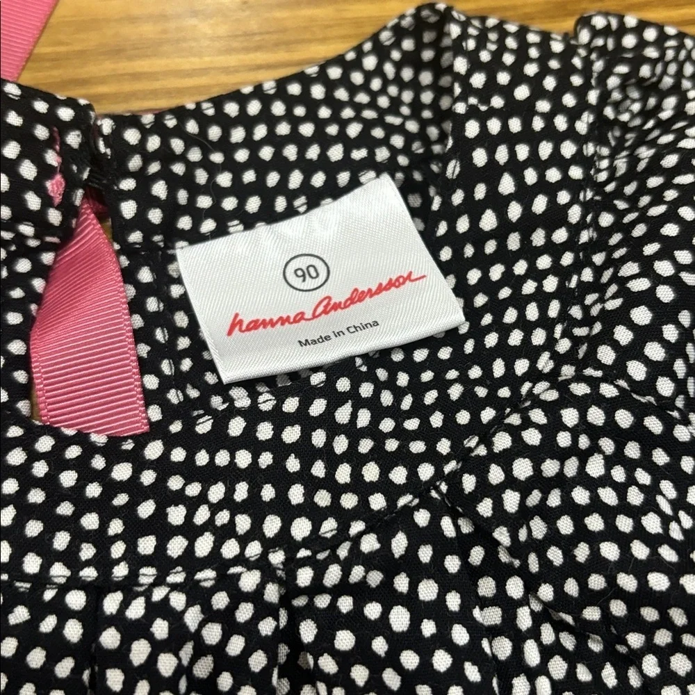 Hanna Andersson Size 90 (US 2T) Black and White Dress With Pink Trim